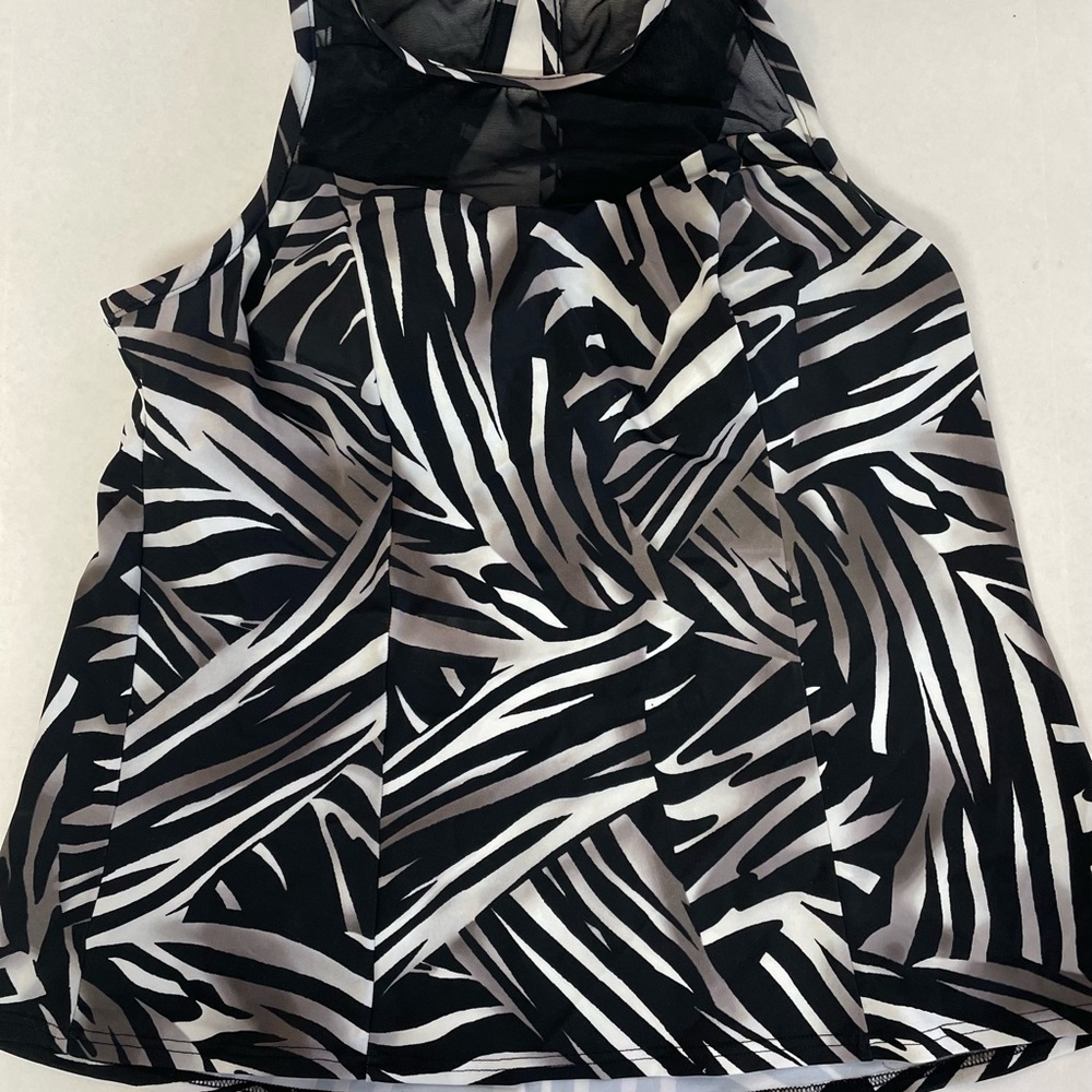 Women's Trimshaper Control Black & White Zebra Tankini Swimsuit Top.